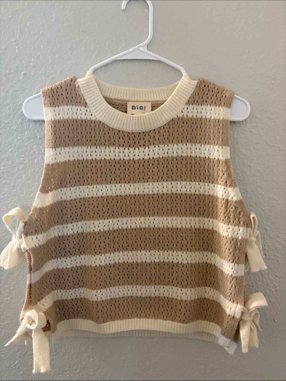 BiBi Cream & Tan Striped Side-Tie Knit Tank